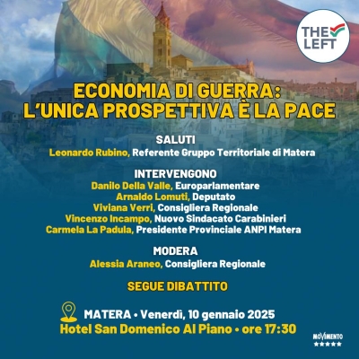 M5S: visita ispettiva al CPR di Palazzo e dibattito su “Economia di guerra” a Matera.