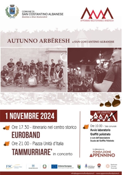 SAN COSTANTINO ALBANESE - Il 1 novembre eventi d’arte e musica. LA CULTURA ARBERESHE TRA APPENNINO E MEDITERRANEO