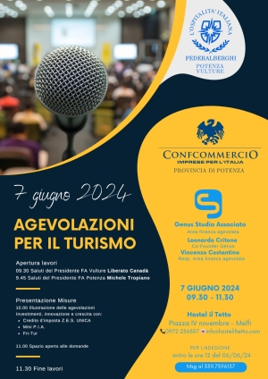 Federalberghi-Confcommercio: domani a Melfi giornata di approfondimento sulle agevolazioni a favore del turismo