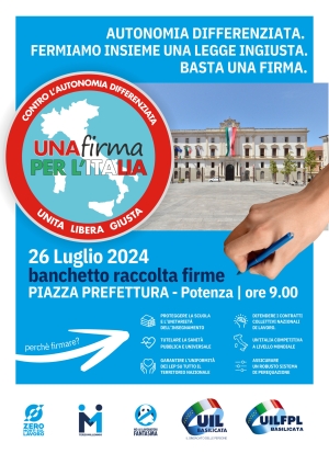 Uil: venerdì 26 luglio “Firma day “ a Potenza